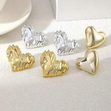 6 piezas Pendientes de aro con corazón minimalista de moda, multicolor, de acrílico, con diseño liso y arrugado, joyería elegante para uso diario y fiestas para mujeres