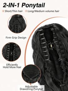 Extension de queue de cheval, extension de queue de cheval de 26 pouces à pince pour femmes, cheveux longs synthétiques bouclés et ondulés, extension de cheveux à clipser pour utilisation quotidienne et fête