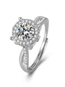 1 Stück Moissanit Kubikzirkon Ring, 4-Krallen runde Form, funkelnde Insta-Mode 1 Karat für Frauen, Verlobungsring