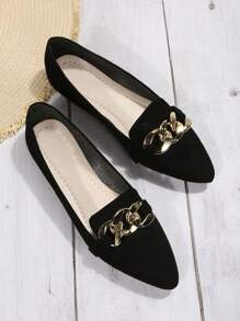 Women Pointed Toe Metal Decor Comfortable Daily Wear Flat Shoes, Elegant For Office And Commute, Autumn Colors - màu đen - Xem 4