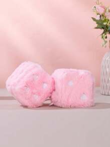 3-Inch Heart Embroidered Plush Dice Decorative Car Mirror Hanging Ornament, Soft, Easy To Install, Great Gift Idea - Plush Heart Embroidered Dice - View 5