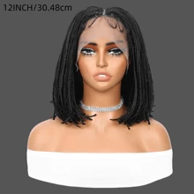 Braided Full Lace Wigs Knotless Box Braid With Baby Hair Wig For Women 12 Inches Square Braided Lace Synthetic Black Hair - 黑色 - 查看 4
