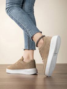 Women Skateboarding Shoes, Fashion Versatile White Sneakers, Casual Lightweight Sporty Minimalist Low-Top Shoes