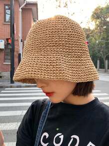 Women Beach Classic Straw Hat, Women Spring And Summer Beach Sun Hat, Versatile Bucket Hat, Sun Protection - Camel - View 1