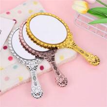 1 pieza Espejo de mano redondo de color metálico elegante, tamaño grande de 9.8 pulgadas * 4.5 pulgadas, espejo de vanidad para mujer, espejo de maquillaje ligero, adecuado para uso doméstico, maquillaje, barato, decoración de habitación, tocador, viaje, dormitorio, accesorios de maquillaje, espejo, espejo de vanidad, mini espejo, espejo compacto, espejo pequeño, espejo de mano