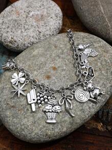 1 chiếc vòng tay hình con bướm, trái tim, chữ cái, gấu theo phong cách Gothic, phụ kiện thời trang Hip Hop dành cho phụ nữ - Màu Bạc Cổ - Xem 7