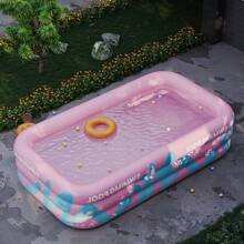 1pc Pink Striped Inflatable Pool, Suitable For Leisure, Entertainment, Party Water Activities