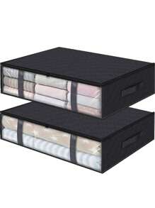 Non-Woven Fabric Under Bed Storage Bag, Clothes Packing Organizer Bag, Transparent Visible Quilt Storage Bag