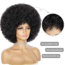 70s Retro Short Curly Afro Wigs - Bouncy, Fluffy Human Hair Puff Styles For Women | Full Machine-Made, Perfect For Cosplay & Daily Wear - Natural Black - View 4
