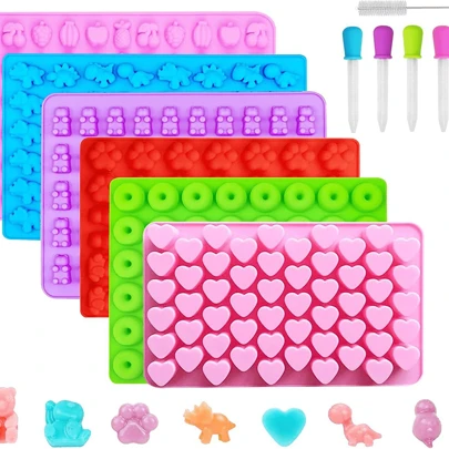 1 Pc Silicone Candy Mold With Dropper, Dinosaur, Doughnut, Mini Heart, Cute Bear Shaped Silicone Mold, DIY Animal Chocolate & Gummy Candy Mold