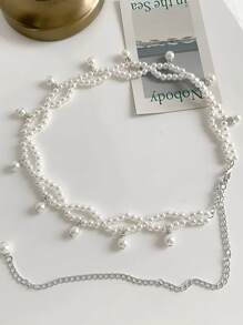 1pc White Faux Pearl Waist Chain, Minimalist & Practical Multi-Use - White - View 6