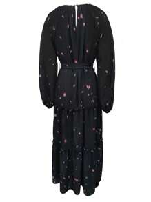 女士花卉印花圆领插肩灯笼袖宽松阿拉伯风格连衣裙，朴素的卡夫坦 - 彩色 - 查看 2