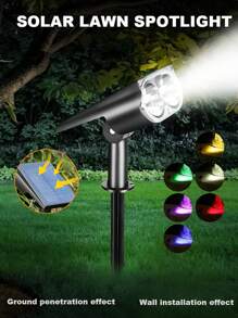 1pc Solar 2LED Spotlights,RGB Color-Changing Outdoor Waterproof Lawn Lamps Garden Landscape Lights, Adjustable 150° Rotary Illumination Automatic On/Off For Home Decor Garden Villa Garden Porch Path Lane Road Lights/Atmosphere Lights (Color/Warm/White)
