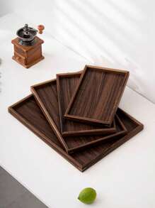 1pc/3pcs Brown Wooden Rectangular & Round Serving Tray, Household Dessert Plate, Hotel Restaurant Coffee Plate, Tea Tray, Fruit, Sushi, Steak, Bread, Snack Wood Display Platter, Clear Texture Cup Saucer