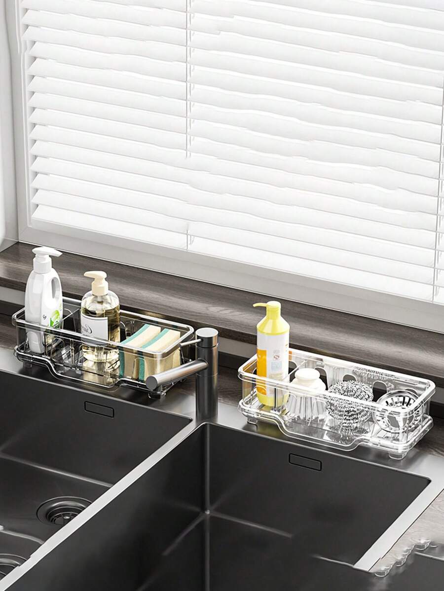 1/2pcs Sponge Stand For Kitchen Sink, Self-Draining Kitchen Sink, Tableware Sponge Organizer, With Removable Rag Rack, Bathroom Soap Dispenser Brush Holder Storage - Multicolor - View 1