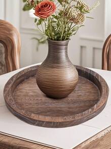 Rustic Wooden Serving Tray Round Wood Decorative Tray Rustic White Centerpiece Candle Holder Trays For Coffee Table Farmhouse Ottoman Tray For Kitchen Counter Home Decor - Coffee Brown - View 7