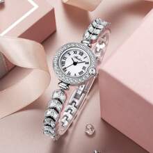 1 Piece Of Ladies' Watch, Fully Diamond-Set, Lightweight Luxury Bracelet Watch, Square And Compact Mermaid Quartz Wristwatch, Suitable For Parties, Gatherings, And Daily Use