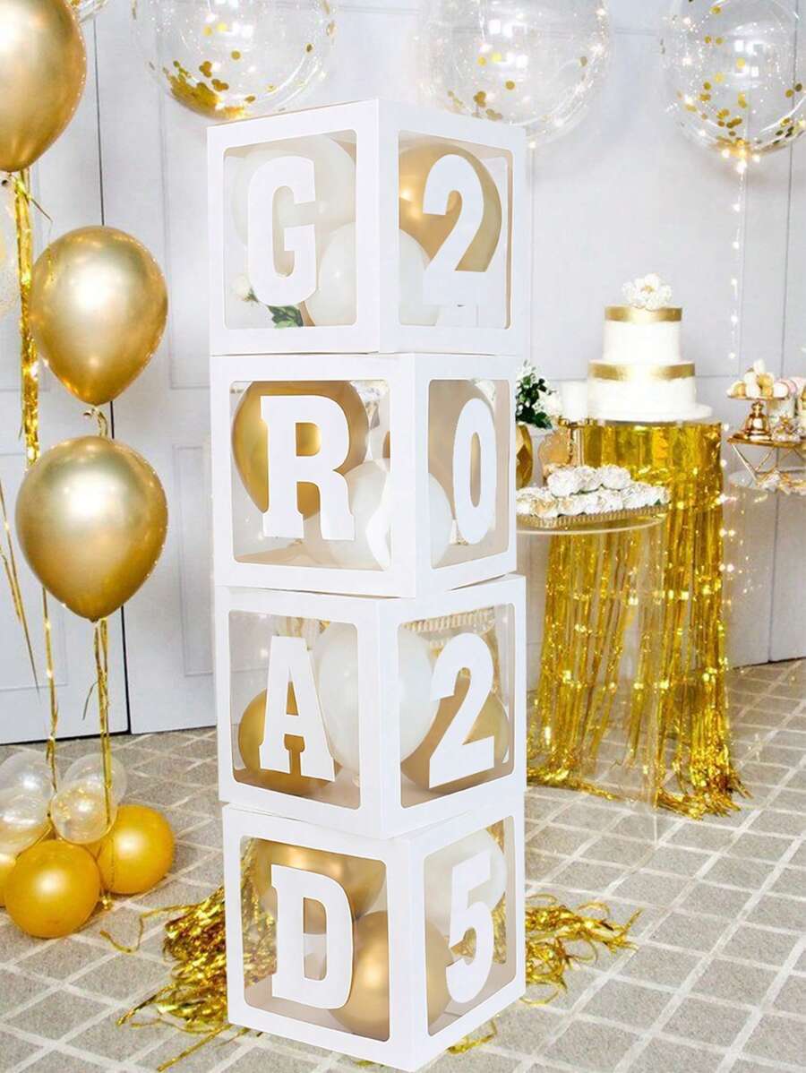 13Pcs White 2025 Graduation Balloon Box,Graduation Party Decorative Box With "GRAD" Letters,Class Of 2025 Gift Box,Graduation Party Favors,Congratulations Graduation Celebration Background Decor,Congrats Grad Party Supplies,Graduation Season Home Decor,Photo Booth Props - Graduation Season-white - View 1
