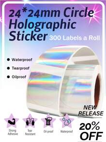 Marklife 2 英寸、1.96 英寸圆形/40X30 毫米/57X30 毫米/14X40 毫米方形全息热敏标签贴纸，圆形可打印彩虹闪光热敏打印机贴纸标签，用于礼品包装，自粘名称价格标签 DIY 定制徽标设计 - 彩色 - 查看 8