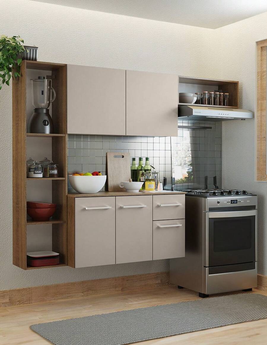 Cocina Integral Completa Modular Madesa Easy 180cm Marrón/cream 01 - Marrón y Crema - Ver 1