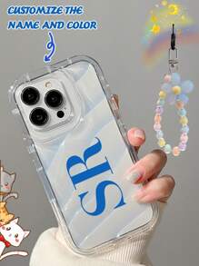 1 件个性化名称激光水波浪图案 + 彩色珠花瓣挂绳手机壳兼容 iPhone 11/11 Pro/11 Pro Max/12/12 Pro/12 Pro Max/13/13 Pro/13 Pro Max/14/14 Pro/14 Pro Max/15/15 Pro/15 Pro Max//16/16 Pro/16 Pro Max DIY 外壳手机保险杠腕带汽车钥匙扣可爱饰品柔软防震外壳