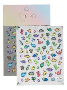 Pegatinas populares y lindas de dinosaurios de diferentes colores y variedades de dinosaurios de dibujos animados para decorar las uñas en el salón de belleza