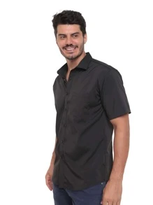 Rand paul Men's Slim Fit Short Sleeve Plain Dress Shirt With Pocket - màu đen - Xem 4