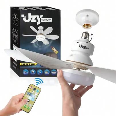 Ventilador de Teto Potente Bivolt Lâmpada LED 60W Soquete com Controle Remoto