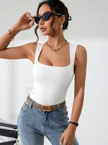 Women's Square Neckline Bodysuit Suplex With Polyamide Touch Gringa Style Bore Boris Bodi Blouse Neckline - trắng - Xem 1