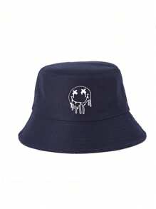1pc Men's Solid Color Melting Smiling Face Print Bucket Hat, Suitable For Everyday Outdoor Wear In Spring, Summer, And Autumn