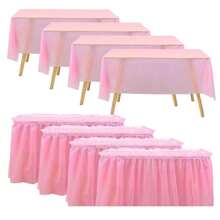 2Pcs/Set Disposable Solid Color Tablecloth Table Skirt Waterproof Portable Table Cover For Birthday Wedding Bridal Baby Shower Party Decorations Dinner Event Decor - Multicolor - View 7