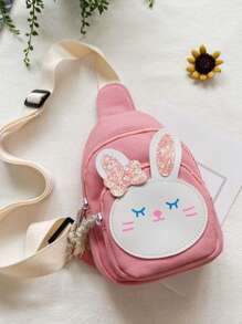 1pc Nylon Zipper Closure Korean Children'S Bag Girls Messenger Bag Fashionable Princess Girl Baby Cute Bunny Chest Bag, Comfortable And Adjustable Shoulder Straps, Versatile And Not Picky, Suitable For Outdoor, Play, Commuting, School Use, A Perfect Gift For Girls - Cartoon Chest Bag - View 4