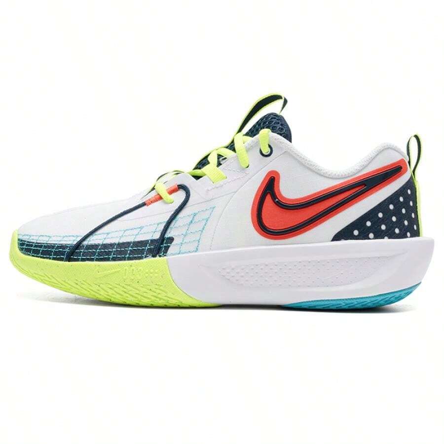 Nike Zapatillas de baloncesto G.T. CUT 3 SE (GS), con amortiguación y transpirabilidad, zapatos de competición y entrenamiento para jóvenes HJ3903-100 - Blanco/Obsidiana/Rojo apasionado/Amarillo fluorescente - Ver 1