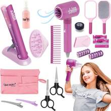 儿童过家家美发沙龙套装，配有吹风机和直发器，美容化妆角色扮演玩具，适合女孩的礼物