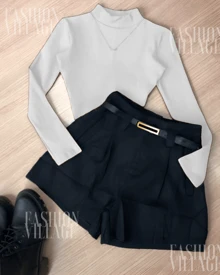 Set2 Bory Body Long Sleeve + Black Shorts São João Fashion Blogger 2025 - White - View 3