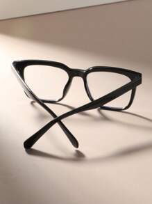 1 Pair Men's Gradient Square Rivet Flat Frame Glasses, Japanese Korean Fashion Style, Suitable For Daily Commute, Campus, Wedding Season - Black - View 6