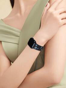 花卉雕花表带，兼容 表带 41 毫米 40 毫米 44 毫米 45 毫米 42 毫米 38 毫米 49 毫米 46 毫米，可爱花朵，柔软硅胶运动表带，兼容 Series 11 10 Se 9 8 7 6 5 4 3 Ultra，女士时尚花卉元素表带 - 黑配 螢光綠 - 查看 4