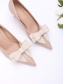 1 par (2 piezas) de accesorios desmontables con forma de lazo para decorar zapatos de manera práctica y elegante, adecuados para tacones altos, zapatos planos, zapatos de fiesta, zapatos de boda, para un uso versátil - Albaricoque - Ver 5