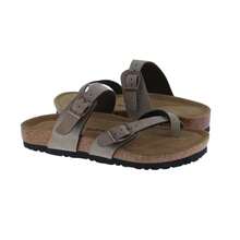 Women's Slide Sandals Adjustable Buckle Open Toe Slip-On Cork Footbed Slides Toe Loop Cross Strap Flat Sandal Comfort Casual Summer Slippers Shoes - 深灰色 - 查看 6