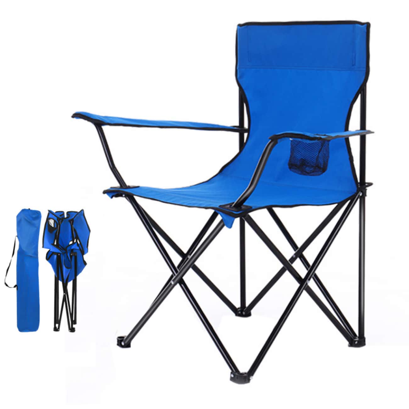 Folding Camping Chair With Cup Holder And Bag Fishing Beach Camping 130kg - 藍色 - 查看 1