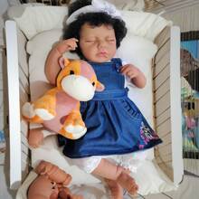19 Inch Realistic Vinyl Handmade Reborn Doll (Unisex), Cloth Body Lifelike Doll, Handmade Rooted Hair, Closed Eyes Doll, Companion Collectible Doll, Birthday Christmas Gift, Includes Clothes, Plush Doll (Randomly Included Bottle, Pacifier, Diaper) - As Shown - View 3
