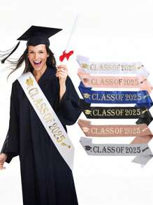 1 Black Senior 2025 Satin Sashes With Golden Printing - "CLASS OF 2025" Graduation Party Supplies For Celebrations, Perfect For Graduates And Graduation Events, Event Graduation Items | Class Of 2025 Apparel | Fabric Sash - Multicolor - View 1
