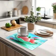 1pc Summer Refreshing Ice Pop, Ice Cream Printed Coffee Machine Drying Mat - Diatomite Printed Placemat, Kitchen Counter Pad, Kitchen Tableware Mat - Soft Diatomite Mat Suitable For Kitchen Counter, Suitable For Coffee Machines, Espresso Machines, Etc.