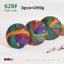 300g Ombre Rainbow Yarn Balls, Multi-Color Long Gradient Dye Wool Yarn For DIY Knitting Crafts, 3pcs/Pack
