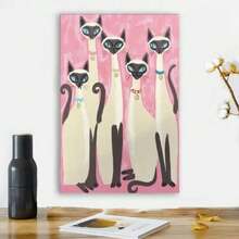 Framed Room Decor 1pc Vibrant Siamese Cat Canvas Poster, Textile Wall Art, Vintage-Inspired Print For Bedroom, Office, Cafe, Home Decor, Gift, Halloween, Christmas, New Year