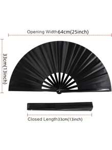 Packed Bamboo Large Folding Hand Fan, Premium Fabric Folding Hand Fan Carnival Fan, With Thickened Bamboo Frame For Cooling Decoration, Ladies, Men, Girls, Boys Gift, Black