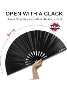 Packed Bamboo Large Folding Hand Fan, Premium Fabric Folding Hand Fan Carnival Fan, With Thickened Bamboo Frame For Cooling Decoration, Ladies, Men, Girls, Boys Gift, Black