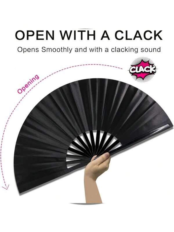 Packed Bamboo Large Folding Hand Fan, Premium Fabric Folding Hand Fan Carnival Fan, With Thickened Bamboo Frame For Cooling Decoration, Ladies, Men, Girls, Boys Gift, Black