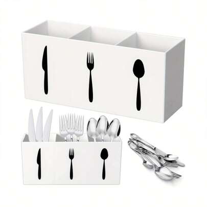 1 pieza Caja de almacenamiento de vajilla de acrílico, soporte claro para cucharas y tenedores, organizador de cubiertos hermoso de 3 compartimentos, fácil de limpiar, estante de utensilios de plástico, gran bandeja para cubiertos apta para el hogar