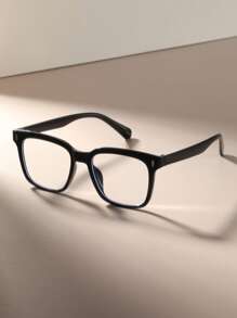 1 Pair Men's Gradient Square Rivet Flat Frame Glasses, Japanese Korean Fashion Style, Suitable For Daily Commute, Campus, Wedding Season - Black - View 3